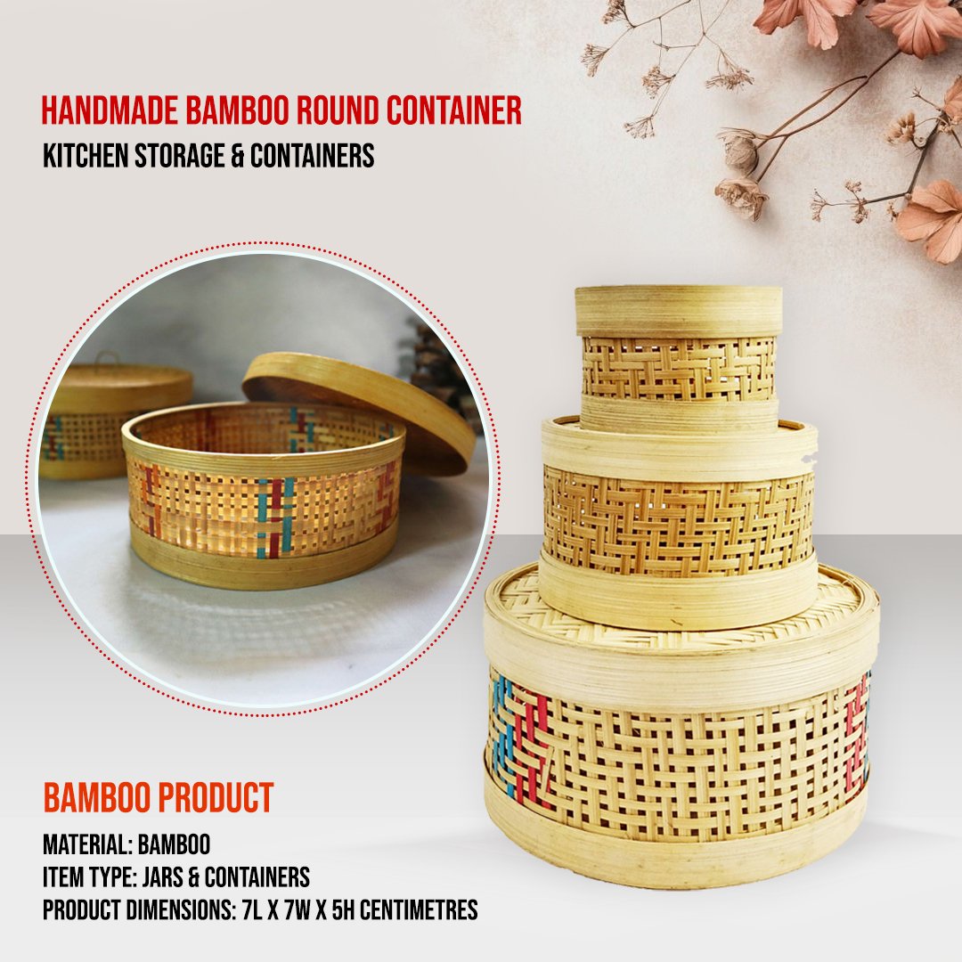 Handmade Bamboo Round Container