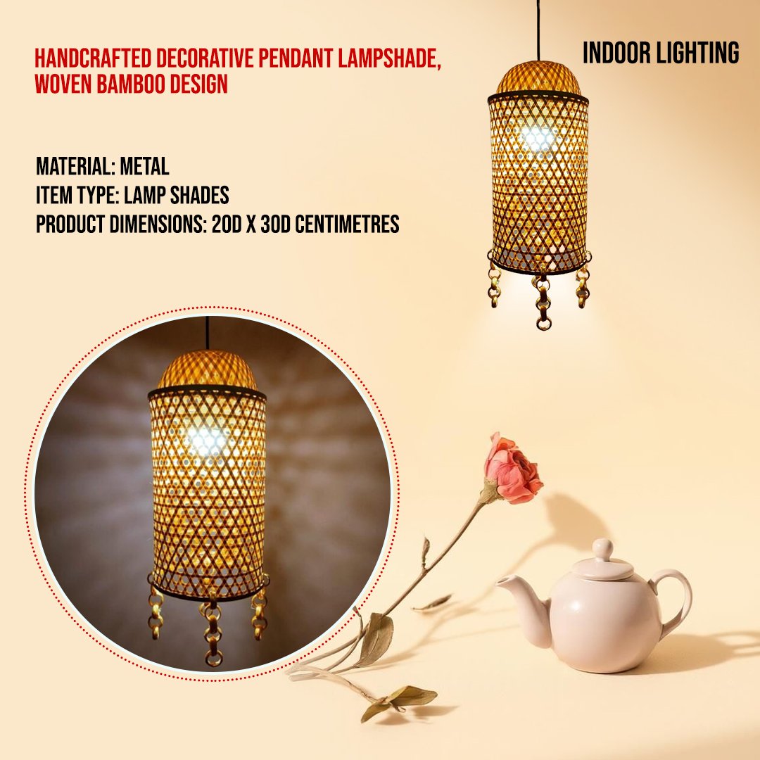 Handcrafted Decorative Pendant Lampshade, Woven Bamboo Design